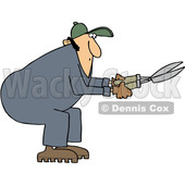 Cartoon Clipart of a Chubby Caucasian Male Landscaper or Gardener Using Hedge Trimmers - Royalty Free Vector Illustration © djart #1400169