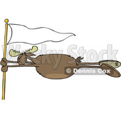 Cartoon Clipart of a Moose Holding onto a White Flag Post in a Wind Storm - Royalty Free Vector Illustration © djart #1400173