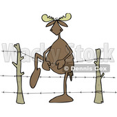 Cartoon Clipart of a Moose Climbing over Barbed Wire - Royalty Free Vector Illustration © djart #1400176