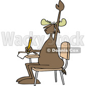Clipart of a Cartoon Moose Student Raising His Hand at a School Desk - Royalty Free Vector Illustration © djart #1400834