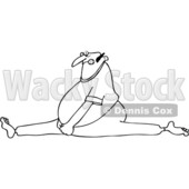 Clipart of a Cartoon Black and White Lineart Man Doing the Splits, with a Painful Expression - Royalty Free Vector Illustration © djart #1400841