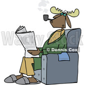 Clipart of a Cartoon Moose Smoking a Pipe and Reading a Newspaper in a Chair - Royalty Free Vector Illustration © djart #1401014