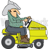 Clipart of a Chubby Cowboy Riding a Yellow Lawn Mower - Royalty Free Vector Illustration © djart #1401056