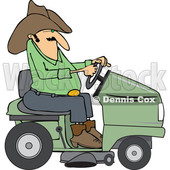 Clipart of a Chubby Cowboy Riding a Green Lawn Mower - Royalty Free Vector Illustration © djart #1401058
