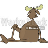 Clipart of a Cartoon Moose Sitting on the Ground with One Leg up - Royalty Free Vector Illustration © djart #1403462