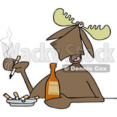 Clipart of a Cartoon Moose Smoking and Drinking a Beer - Royalty Free Vector Illustration © djart #1403989