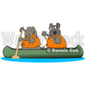 Two Dogs in Lifejackets Paddling a Canoe and Looking Back Clipart Illustration © djart #14060