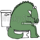 Green Dino Covering His Mouth or Nose While Sitting on a Toilet Clipart Illustration © djart #14067