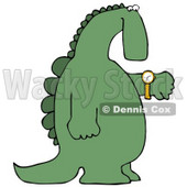 Green Dino Looking at His Wrist Watch to Check the Time Clipart Illustration © djart #14070
