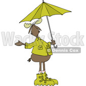 Clipart of a Cartoon Moose in Rain Gear, Holding an Umbrella - Royalty Free Vector Illustration © djart #1407273