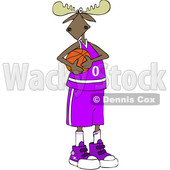 Clipart of a Cartoon Moose Basketball Player in a Purple Uniform - Royalty Free Vector Illustration © djart #1407368
