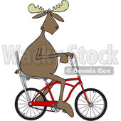 Clipart of a Cartoon Moose Riding a Red Stingray Bicycle - Royalty Free Vector Illustration © djart #1407986