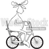 Clipart of a Cartoon Black and White Lineart Moose Riding a Stingray Bicycle - Royalty Free Vector Illustration © djart #1407987