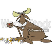 Clipart of a Cartoon Moose Playing with Jacks - Royalty Free Vector Illustration © djart #1408688