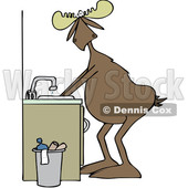 Clipart of a Cartoon Moose Washing His Hands - Royalty Free Vector Illustration © djart #1408691