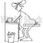 Clipart of a Cartoon Black and White Lineart Moose Washing His Hands - Royalty Free Vector Illustration © djart #1408692