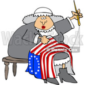 Clipart of a Cartoon Woman, Betsy Ross, Sewing a Flag - Royalty Free Vector Illustration © djart #1409540