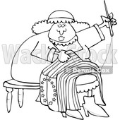 Clipart of a Cartoon Black and White Lineart Woman, Betsy Ross, Sewing a Flag - Royalty Free Vector Illustration © djart #1409541