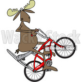 Clipart of a Cartoon Moose Popping a Wheelie on a Stingray Bicycle - Royalty Free Vector Illustration © djart #1409542