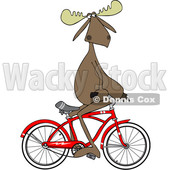 Cartoon Clipart of a Moose Sitting on Handelbars and Riding a Bicycle Backwards - Royalty Free Vector Illustration © djart #1409756