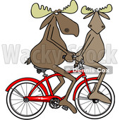 Cartoon Clipart of a Moose Couple Riding a Bicycle, One on the Handlebars - Royalty Free Vector Illustration © djart #1409757
