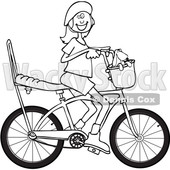 Cartoon Clipart of a Black and White Lineart Happy Girl Riding a Stingray Bicycle - Royalty Free Vector Illustration © djart #1409769