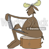 Clipart of a Cartoon Moose Sitting on a Tree Stump and Using a Laptop - Royalty Free Vector Illustration © djart #1413983