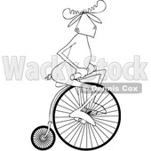 Clipart of a Cartoon Black and White Moose Riding a Penny Farthing Bicycle - Royalty Free Vector Illustration © djart #1413988