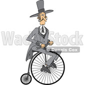 Clipart of a Cartoon Caucasian Gentleman Riding a Penny Farthing Bicycle - Royalty Free Vector Illustration © djart #1413990