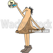 Clipart of a Cartoon Caveman Standing on His Tip Toes and Putting a Battery in a Smoke Detector - Royalty Free Vector Illustration © djart #1418866