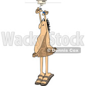 Clipart of a Cartoon Caveman Standing on His Tip Toes and Putting a Battery in a Smoke Detector - Royalty Free Vector Illustration © djart #1418869