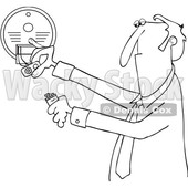 Clipart of a Cartoon Black and White Lineart Business Man Installing a New Battery in a Smoke Detector - Royalty Free Vector Illustration © djart #1418881