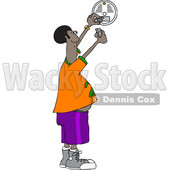 Clipart of a Cartoon Chubby African Man Putting a New Battery in a Smoke Detector - Royalty Free Vector Illustration © djart #1419196