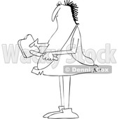 Clipart of a Cartoon Black and White Lineart Chubby Caveman Spreading Peanut Butter on Toast - Royalty Free Vector Illustration © djart #1419318