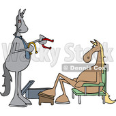 Clipart of a Cartoon Salesman and Horse Trying on Shoes - Royalty Free Vector Illustration © djart #1421246