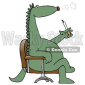 Green Dinosaur Sitting In A Chair And Blowing Out Circular Puffs Of Smoke While Smoking A Cigarette Clipart Illustration © djart #14244