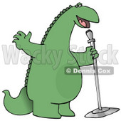 Green Comedian or Singing Dinosaur on Stage With a Microphone Clipart Illustration © djart #14248