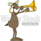 Clipart of a Cartoon Moose Playing a Trombone - Royalty Free Vector Illustration © djart #1425395