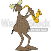Clipart of a Cartoon Moose Playing a Saxophone - Royalty Free Vector Illustration © djart #1425396