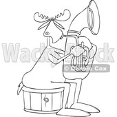 Clipart of a Cartoon Black and White Lineart Moose Playing a Tuba - Royalty Free Vector Illustration © djart #1425401