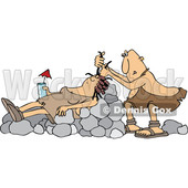 Clipart of a Cartoon Cave Woman Holding a Drink, Laying on Boulders Nad Getting Her Hair Done - Royalty Free Vector Illustration © djart #1425410