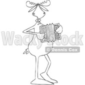 Clipart of a Cartoon Black and White Lineart Musician Moose Playing an Accordion - Royalty Free Vector Illustration © djart #1426145