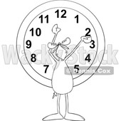 Clipart of a Cartoon Black and White Moose Holding His Arms up over a Wall Clock - Royalty Free Vector Illustration © djart #1427810