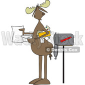 Clipart of a Cartoon Moose Opening a Letter by a Mailbox - Royalty Free Vector Illustration © djart #1427866