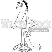 Clipart of a Cartoon Black and White Lineart Caveman Holding a Roll of Toilet Paper - Royalty Free Vector Illustration © djart #1431318