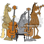 Clipart of a Cartoon Group of Horse Musicians Playing a Cello, Double Bass and Violin - Royalty Free Vector Illustration © djart #1432909
