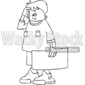 Clipart of a Cartoon Black and White Lineart Confused Boy Protestor Holding a Sign - Royalty Free Vector Illustration © djart #1433891