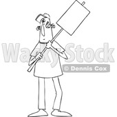 Clipart of a Cartoon Black and White Lineart Male Protester Holding a Sign - Royalty Free Vector Illustration © djart #1433893