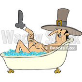 Clipart of a Cartoon Thanksgiving Pilgrim Man Lifting up a Leg While Soaking in a Bubble Bath - Royalty Free Vector Illustration © djart #1433910