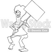 Clipart of a Cartoon Lineart Black Female Protestor Wearing Glasses and Holding a Blank Sign - Royalty Free Vector Illustration © djart #1434139